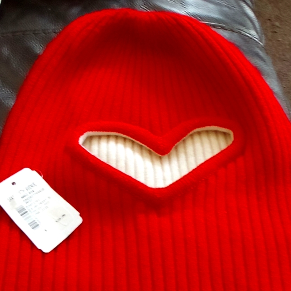 Heart B Bright Red Burberry Winter Hat